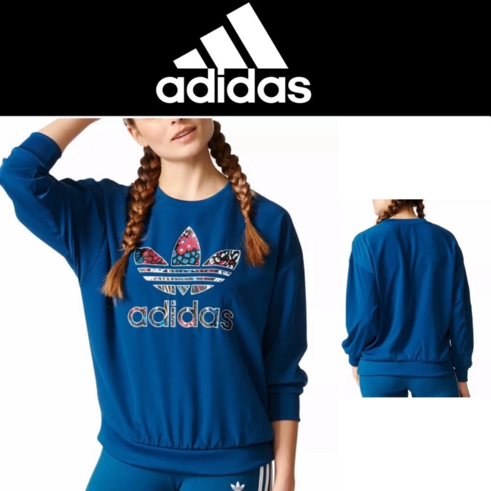Sold Adidas Originals Trefoil Blue Floral Pullover Sweatshirt